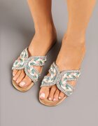 ciaodeo Papuci Verde-Bej Decorate cu Model Geometric Galirena