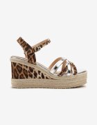 ciaodeo Sandale Argintii cu imprimeu leopard pe toc pană împletit cu barete decorative Tananira