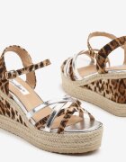 ciaodeo Sandale Argintii cu imprimeu leopard pe toc pană împletit cu barete decorative Tananira