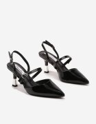 ciaodeo Stiletto Negre Slingback Decorate Cu Barete și Inserție Metalică Villexia