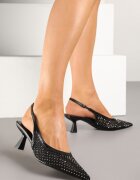 cink me Sandale Negre cu toc tip rață Slingback cu partea superioară din plasă decorate cu cristale Vilfitis