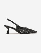 cink me Sandale Negre cu toc tip rață Slingback cu partea superioară din plasă decorate cu cristale Vilfitis