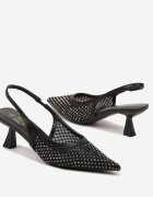 cink me Sandale Negre cu toc tip rață Slingback cu partea superioară din plasă decorate cu cristale Vilfitis