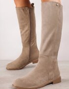 Cizme Bej din Ecosuede pe Talpă Plată Stil Ofițeresc cu Elastic Ansista