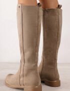  Cizme Bej din Ecosuede pe Talpă Plată Stil Ofițeresc cu Elastic Ansista