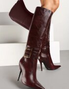  Cizme Bordo cu toc stiletto cu cataramă metalică Evelinna