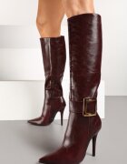  Cizme Bordo cu toc stiletto cu cataramă metalică Evelinna