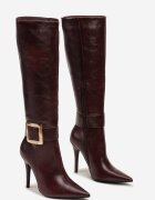  Cizme Bordo cu toc stiletto cu cataramă metalică Evelinna