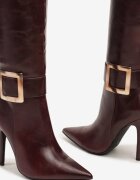  Cizme Bordo cu toc stiletto cu cataramă metalică Evelinna