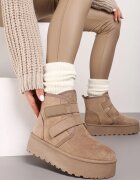  Cizme de zăpadă Bej închis cu platformă cu închidere velcro Tarimelle