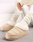  Cizme de zăpadă bej slip-on cu platformă decorate cu blăniță Sinthiana
