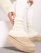  Cizme de zăpadă bej slip-on cu platformă decorate cu blăniță Sinthiana