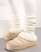  Cizme de zăpadă bej slip-on cu platformă decorate cu blăniță Sinthiana