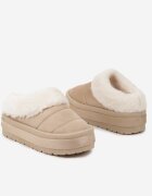  Cizme de zăpadă bej slip-on cu platformă decorate cu blăniță Sinthiana