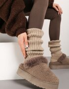  Cizme de zăpadă cu blană bej închis pe talpă groasă cu elastic la călcâi Sosena