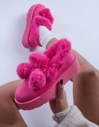  Cizme de zăpadă Fucsia pe platformă cu pompoane și blană artificială decorativă Iriviane