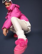  Cizme de zăpadă Fucsia pe platformă cu pompoane și blană artificială decorativă Iriviane