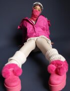  Cizme de zăpadă Fucsia pe platformă cu pompoane și blană artificială decorativă Iriviane