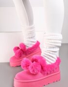  Cizme de zăpadă Fucsia pe platformă cu pompoane și blană artificială decorativă Iriviane