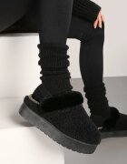  Cizme de zăpadă Negre cu Blană pe Talpă Groasă cu Elastic la Călcâi Sosena