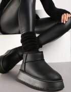  Cizme de zăpadă Negre model slip-on netede casual cu talpă groasă Tinaretia