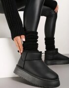  Cizme de zăpadă Negre model slip-on netede casual cu talpă groasă Tinaretia