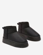  Cizme de zăpadă Negre model slip-on netede casual cu talpă groasă Tinaretia