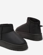  Cizme de zăpadă Negre model slip-on netede casual cu talpă groasă Tinaretia