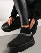  Cizme de zăpadă Negre pe Platformă Decorate cu Broderie și cu Gamba Elastică Izaleen