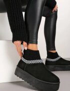  Cizme de zăpadă Negre pe Platformă Decorate cu Broderie și cu Gamba Elastică Izaleen
