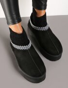 Cizme de zăpadă Negre pe Platformă Decorate cu Broderie și cu Gamba Elastică Izaleen