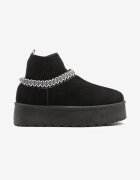  Cizme de zăpadă Negre pe Platformă Decorate cu Broderie și cu Gamba Elastică Izaleen