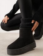  Cizme de zăpadă Negre peste gleznă cu platformă căptușite cu blană Divena