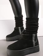  Cizme de zăpadă negre slip-on cu curea decorativă și talpă groasă Veonli