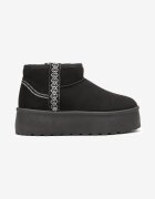  Cizme de zăpadă negre slip-on cu curea decorativă și talpă groasă Veonli