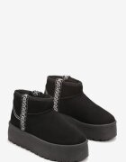  Cizme de zăpadă negre slip-on cu curea decorativă și talpă groasă Veonli