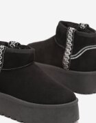  Cizme de zăpadă negre slip-on cu curea decorativă și talpă groasă Veonli