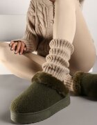  Cizme de zăpadă verzi cu blană cu talpă groasă cu elastic la călcâi Sosena