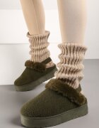  Cizme de zăpadă verzi cu blană cu talpă groasă cu elastic la călcâi Sosena