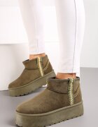  Cizme de zapadă Verzi tip slip-on cu curea decorativă și talpă groasă Veonli