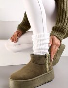  Cizme de zapadă Verzi tip slip-on cu curea decorativă și talpă groasă Veonli