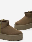  Cizme de zapadă Verzi tip slip-on cu curea decorativă și talpă groasă Veonli