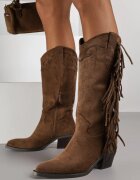  Cizme Maro Cowboy cu toc conic Decorate cu franjuri Reianeva