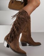  Cizme Maro Cowboy cu toc conic Decorate cu franjuri Reianeva