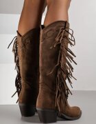  Cizme Maro Cowboy cu toc conic Decorate cu franjuri Reianeva