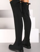  Cizme Muschetar Negre cu Talpă Plată cu Gambă Elastică și Șnur Ansilith