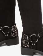  Cizme Negre Biker din Piele Ecologică cu Cureaua Decorativă și Cataramă Marvita