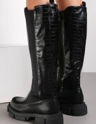  Cizme Negre cu Talpă Groasă cu Imprimeu Piele de Crocodil Ombroce