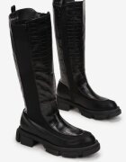  Cizme Negre cu Talpă Groasă cu Imprimeu Piele de Crocodil Ombroce