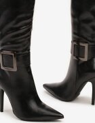  Cizme Negre cu toc stiletto cu cataramă metalică Evelinna